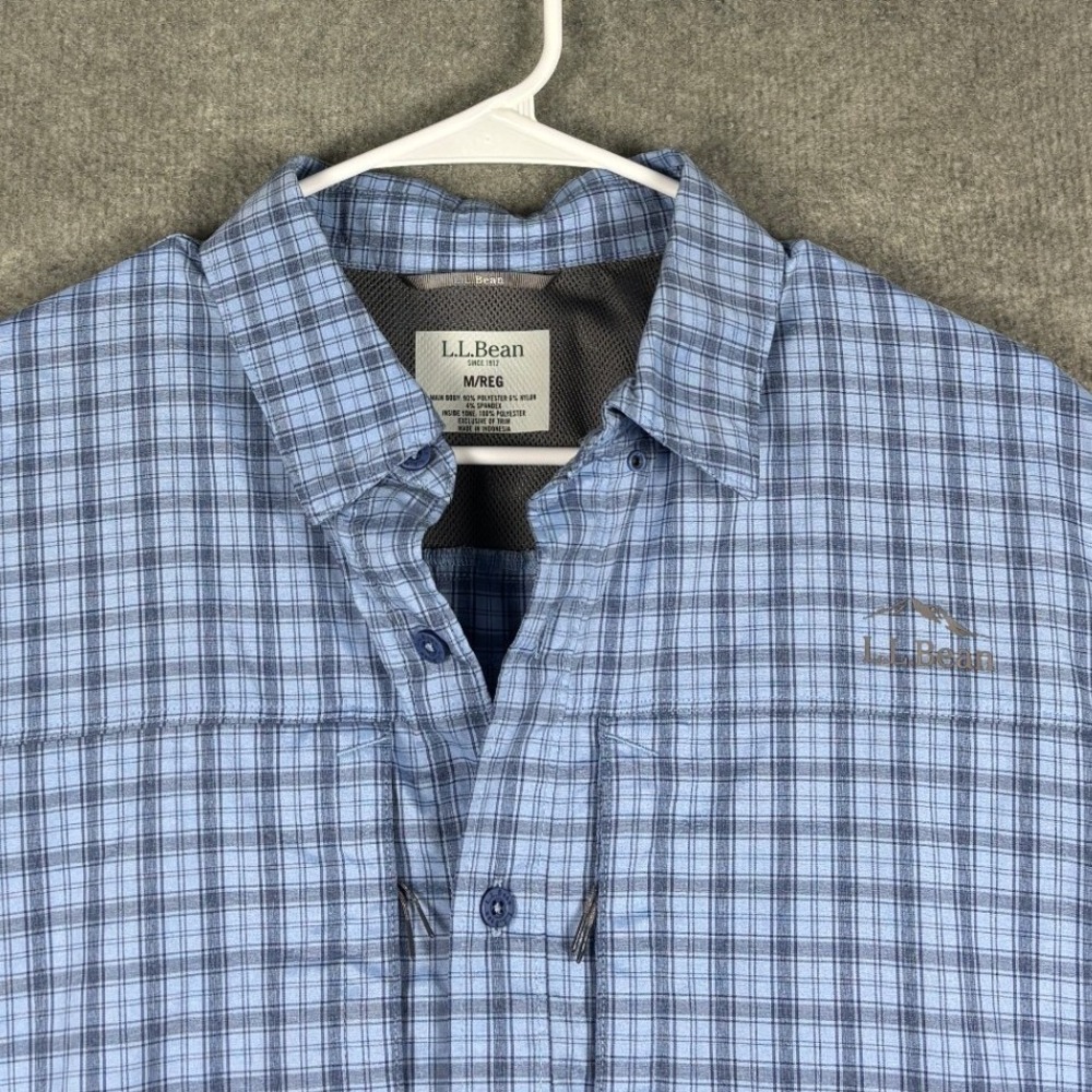 L.L. Bean Rapid River Fishing Shirt Plaid Long Sleeve Size M Blue - Picture 3 of 9